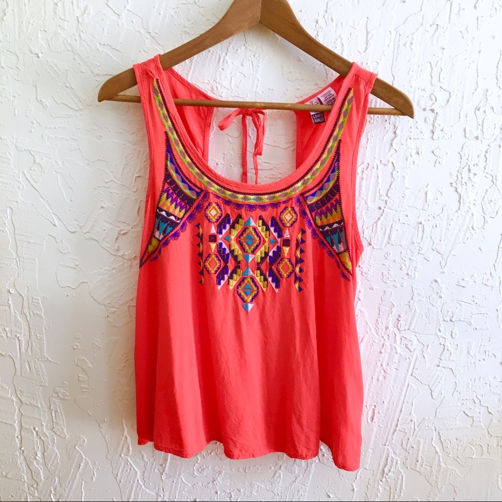 Embroidered Tank Top, Boho Tribal Aztec